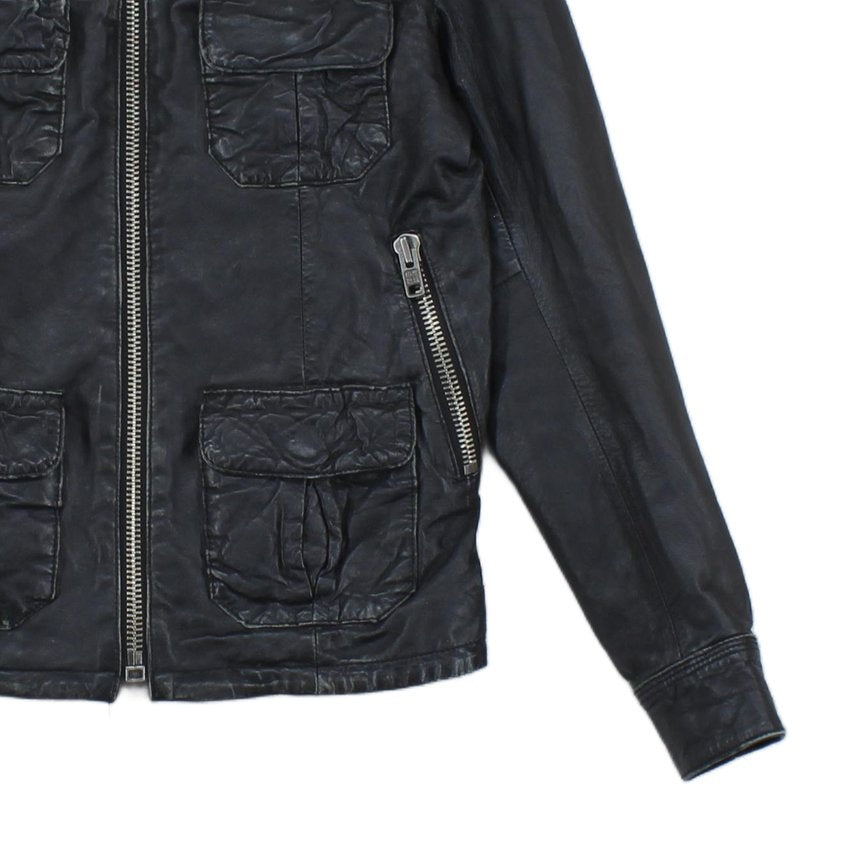 Mens Leather Jacket Biker Slim Fit