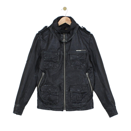 Mens Leather Jacket Biker Slim Fit