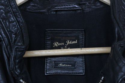 Mens Leather Jacket Full Zip Biker Slim
