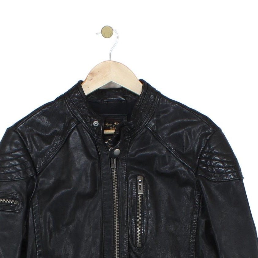 Mens Leather Jacket Full Zip Biker Slim