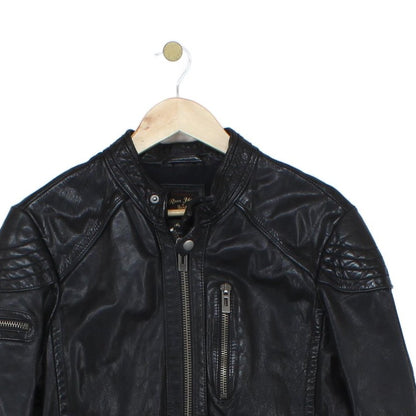 Mens Leather Jacket Full Zip Biker Slim