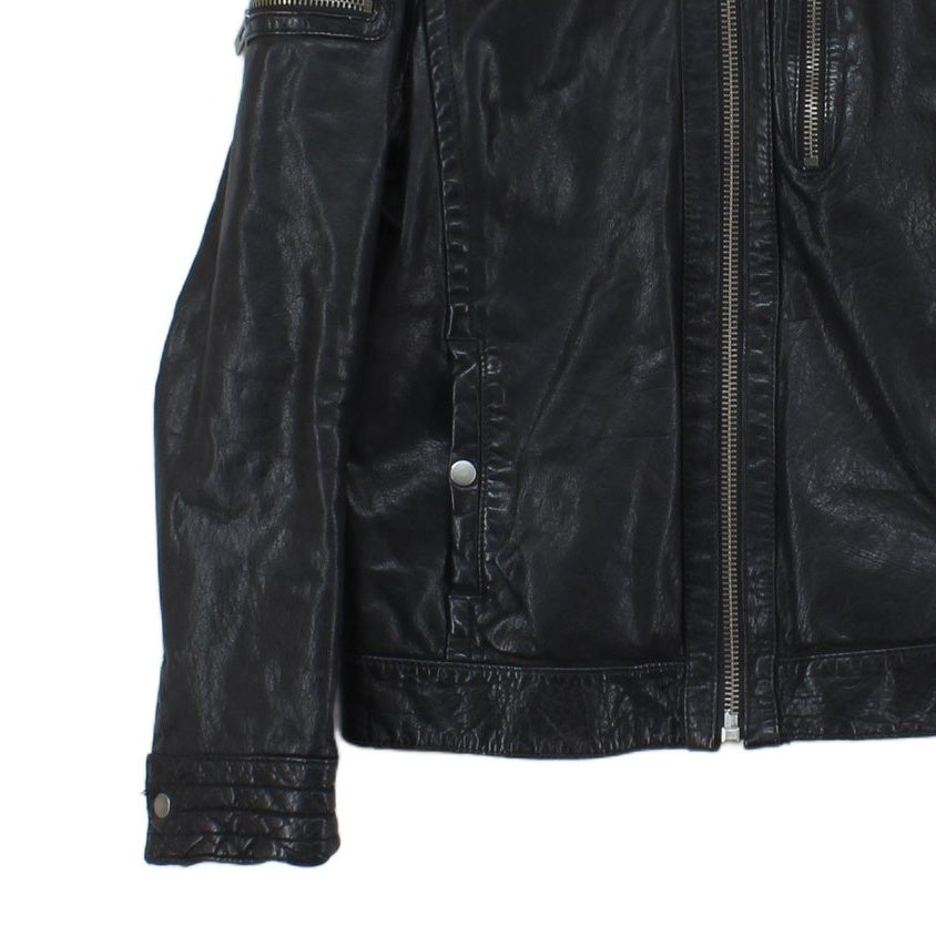 Mens Leather Jacket Full Zip Biker Slim