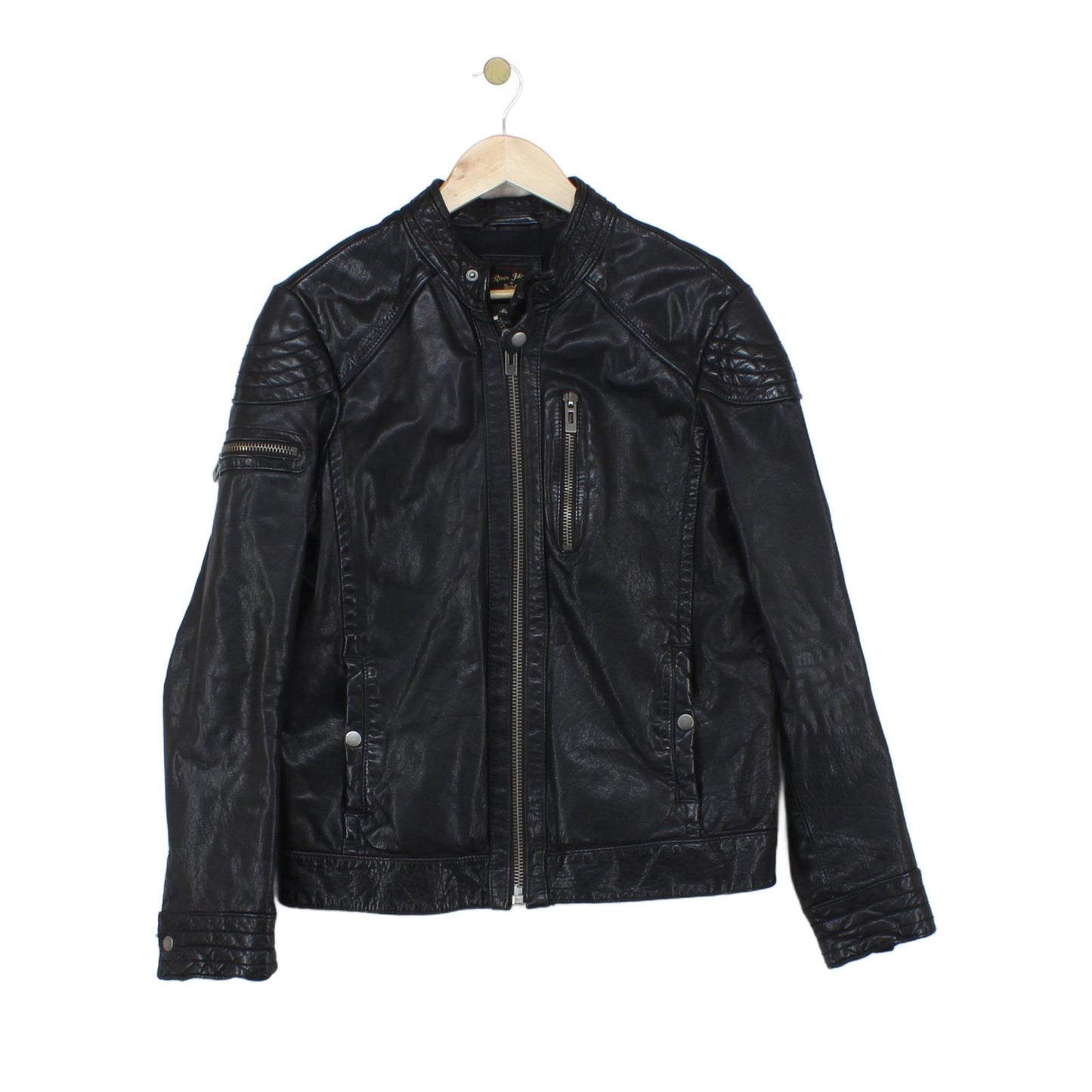 Mens Leather Jacket Full Zip Biker Slim