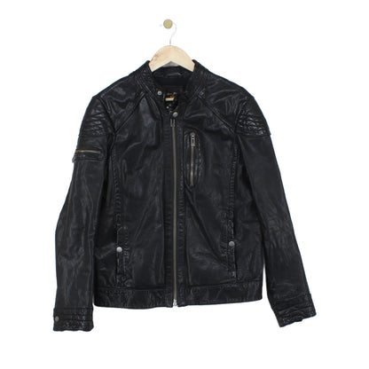 Mens Leather Jacket Full Zip Biker Slim