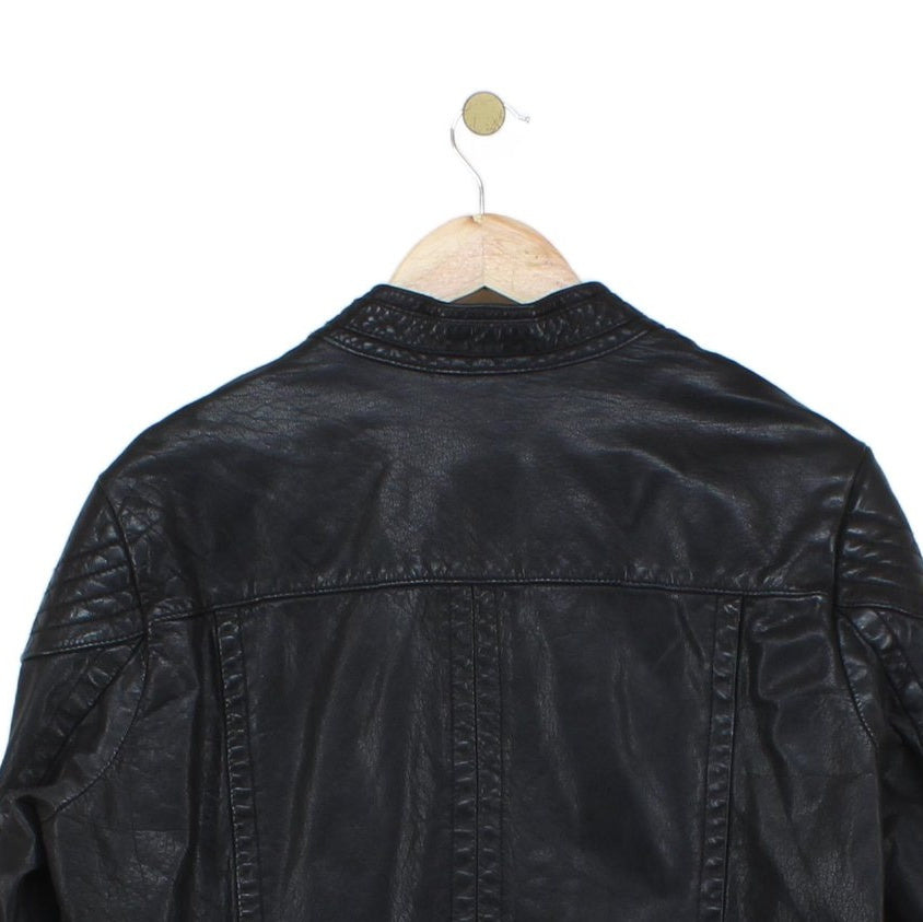 Mens Leather Jacket Full Zip Biker Slim