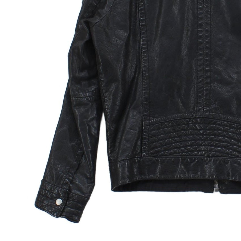 Mens Leather Jacket Full Zip Biker Slim