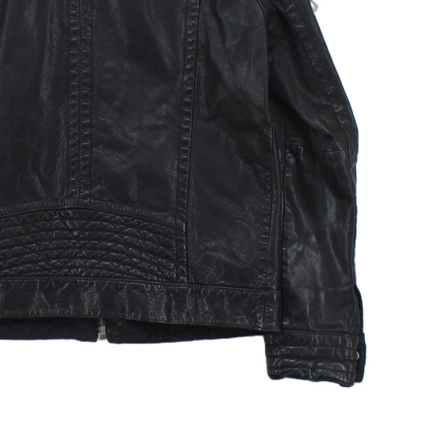 Mens Leather Jacket Full Zip Biker Slim