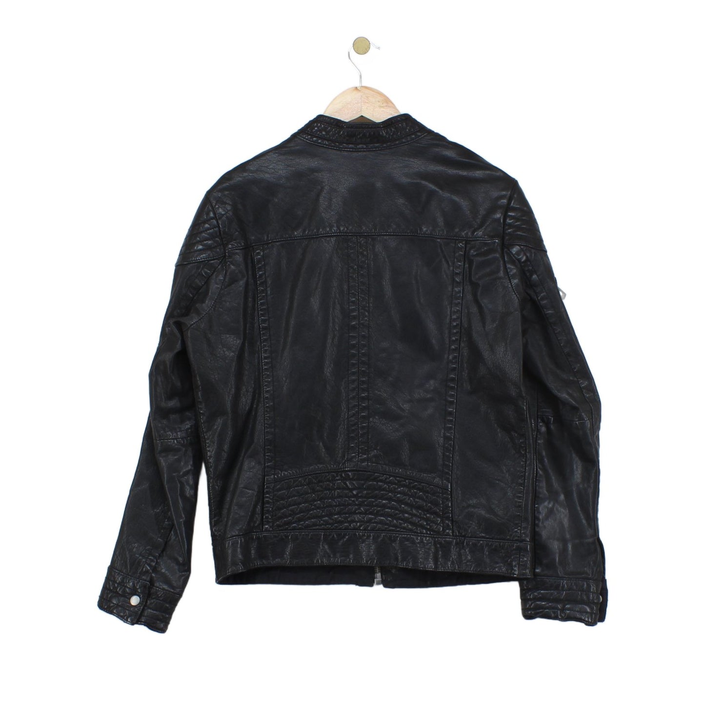 Mens Leather Jacket Full Zip Biker Slim