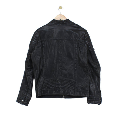 Mens Leather Jacket Full Zip Biker Slim