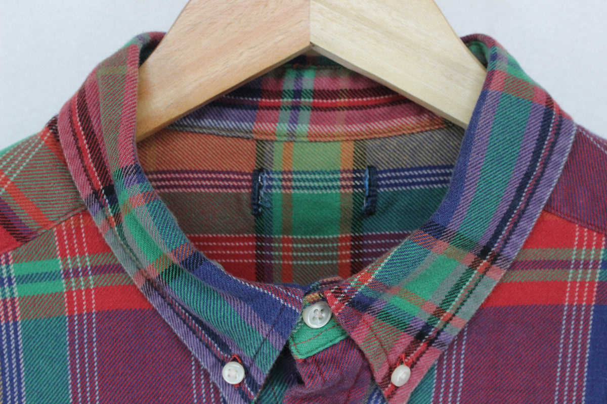 Mens Plaid Shirt Button-Up Long Sleeve