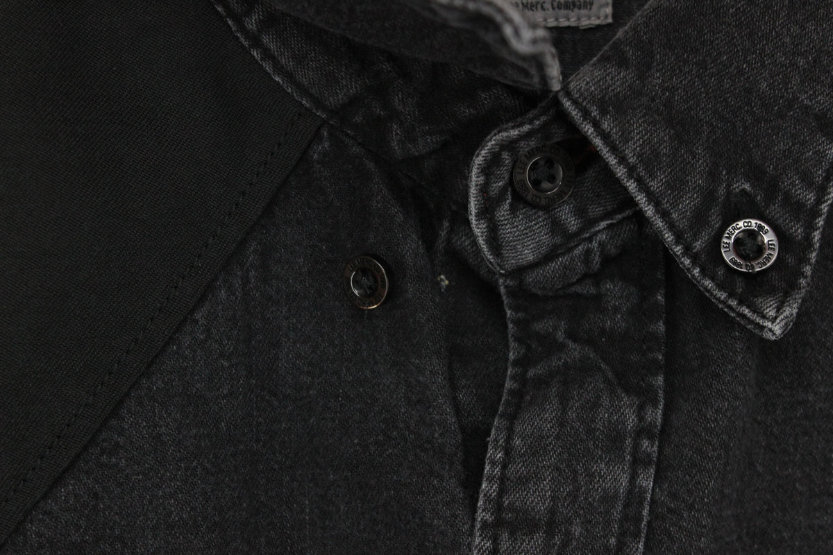 Mens Denim Shirt Slim Fit Long Sleeve Snap