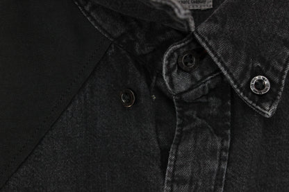 Mens Denim Shirt Slim Fit Long Sleeve Snap