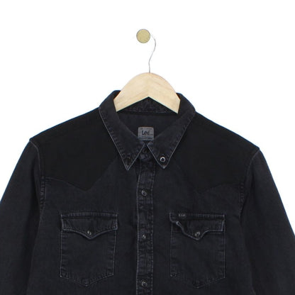 Mens Denim Shirt Slim Fit Long Sleeve Snap