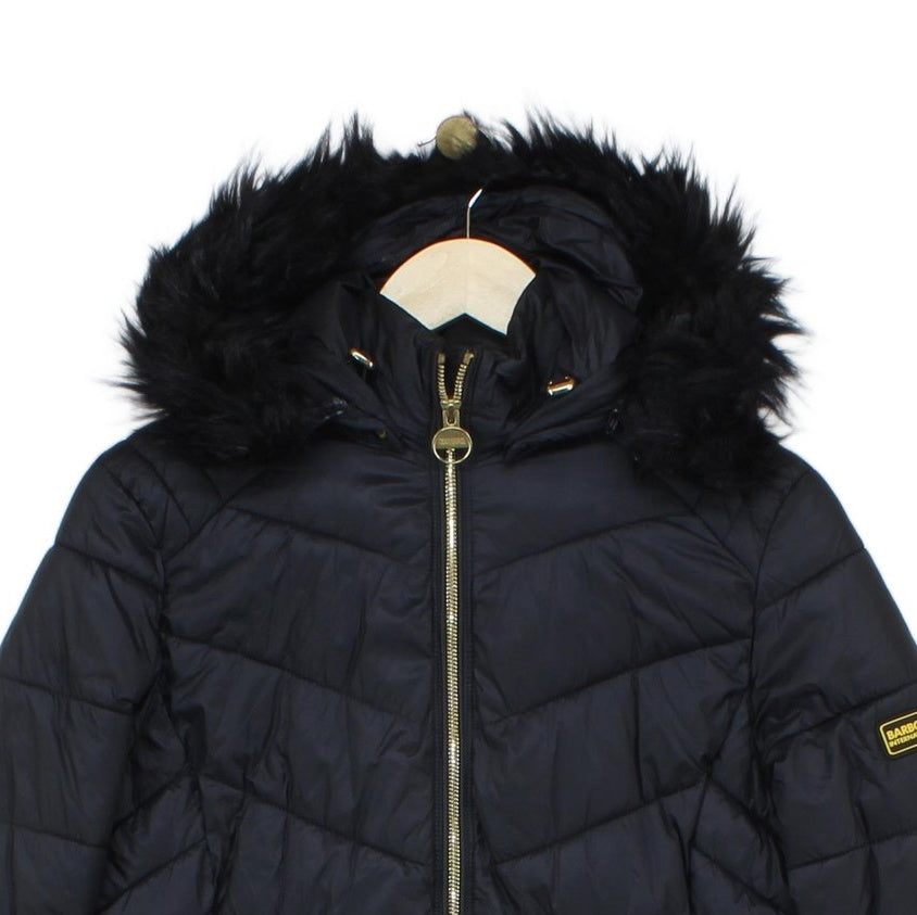 Womens Quilted Jacket Hooded Full Zip Faux Fur