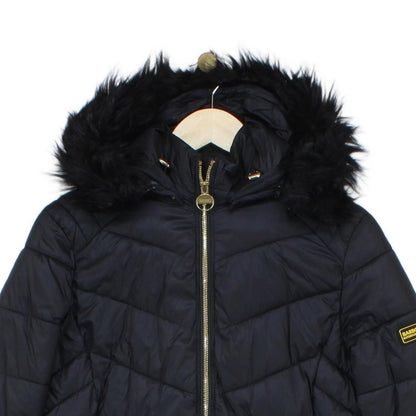 Womens Quilted Jacket Hooded Full Zip Faux Fur
