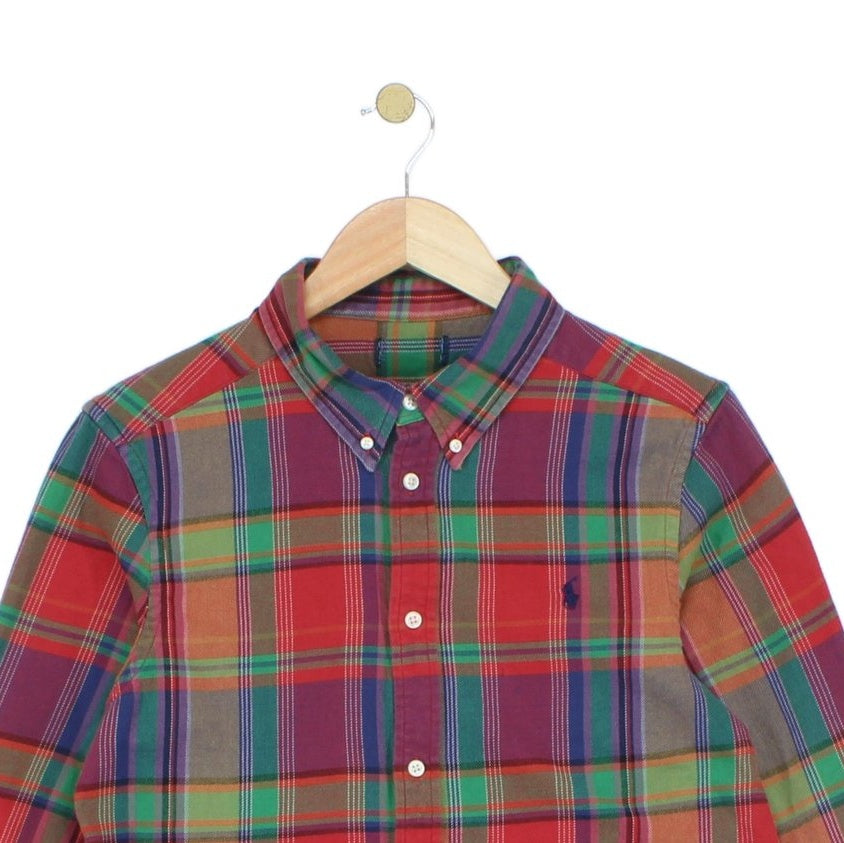 Mens Plaid Shirt Button-Up Long Sleeve