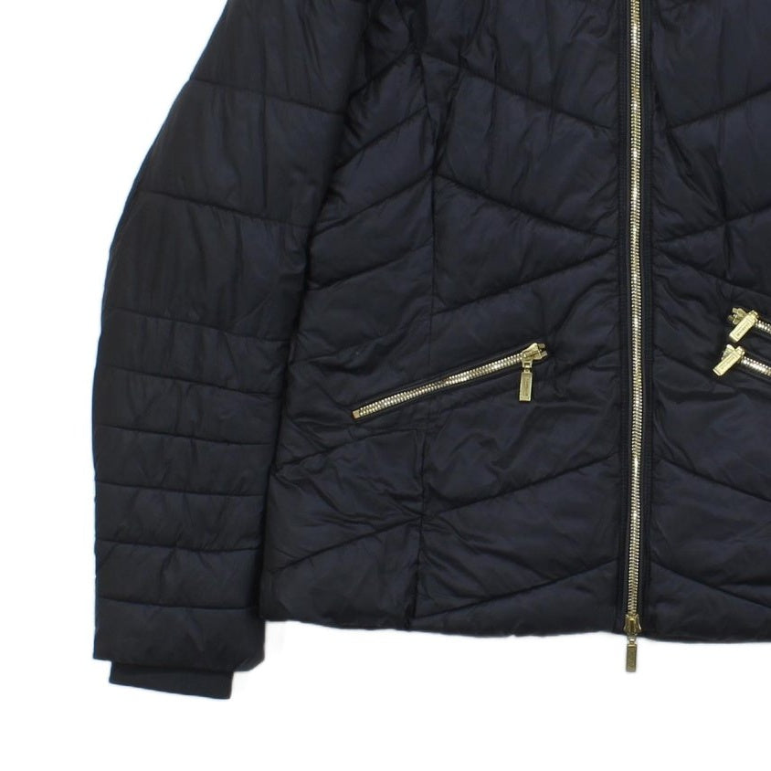 Womens Quilted Jacket Hooded Full Zip Faux Fur