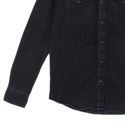 Mens Denim Shirt Slim Fit Long Sleeve Snap