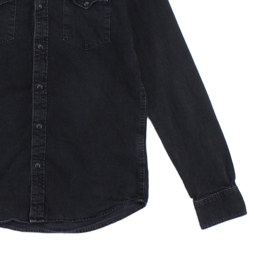 Mens Denim Shirt Slim Fit Long Sleeve Snap