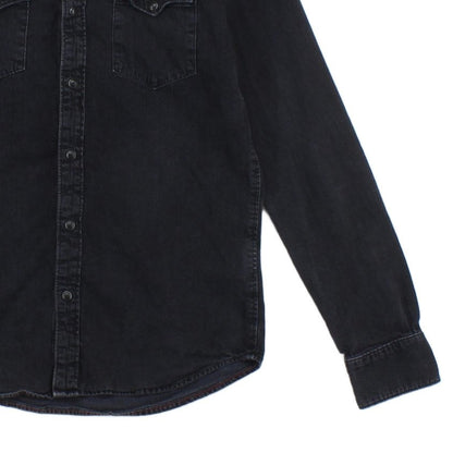 Mens Denim Shirt Slim Fit Long Sleeve Snap