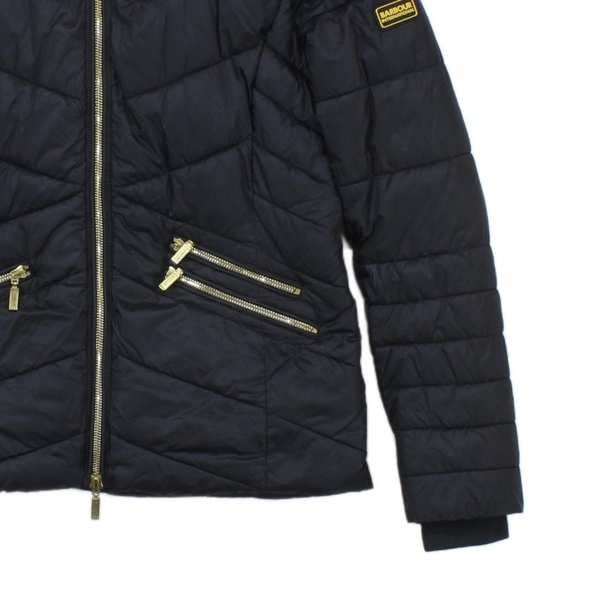 Womens Quilted Jacket Hooded Full Zip Faux Fur