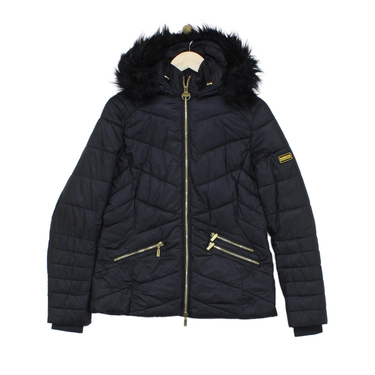 Womens Quilted Jacket Hooded Full Zip Faux Fur
