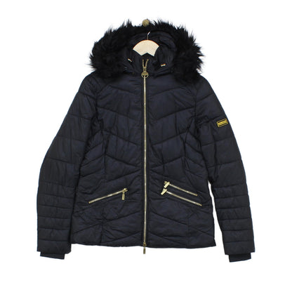 Womens Quilted Jacket Hooded Full Zip Faux Fur
