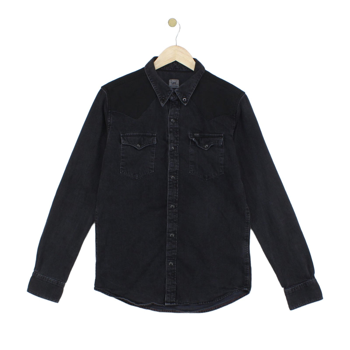 Mens Denim Shirt Slim Fit Long Sleeve Snap