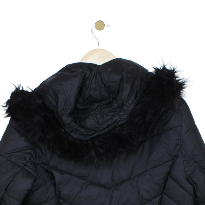 Womens Quilted Jacket Hooded Full Zip Faux Fur