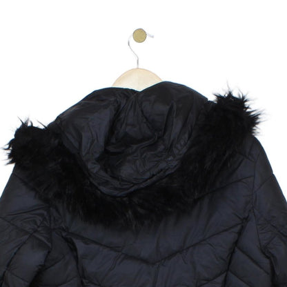 Womens Quilted Jacket Hooded Full Zip Faux Fur