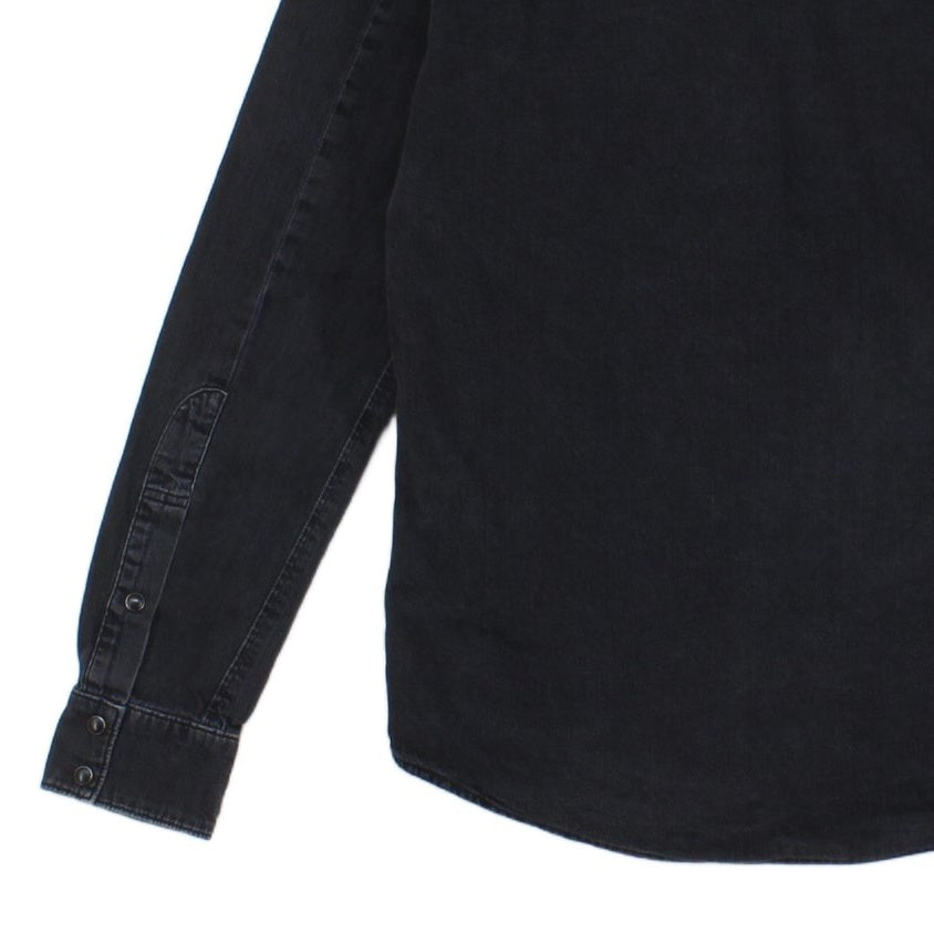 Mens Denim Shirt Slim Fit Long Sleeve Snap