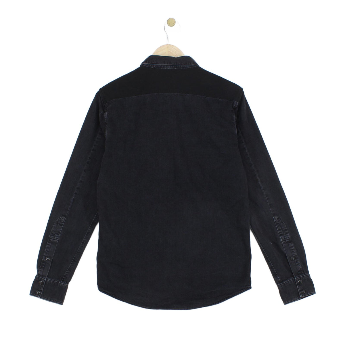 Mens Denim Shirt Slim Fit Long Sleeve Snap