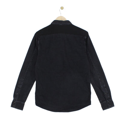 Mens Denim Shirt Slim Fit Long Sleeve Snap