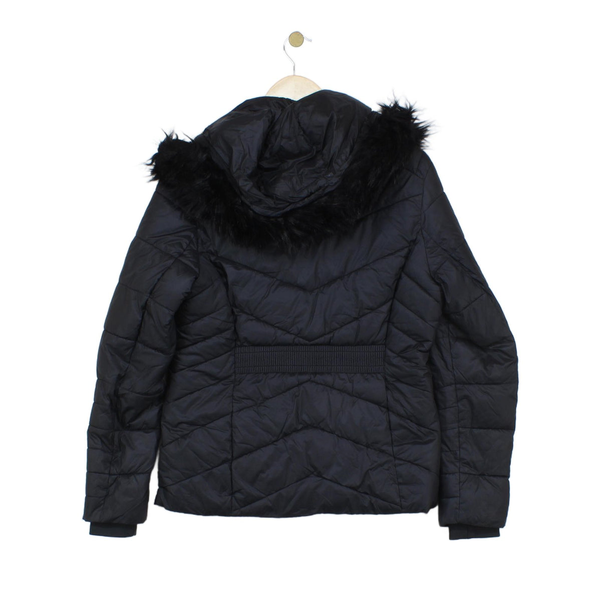 Womens Quilted Jacket Hooded Full Zip Faux Fur