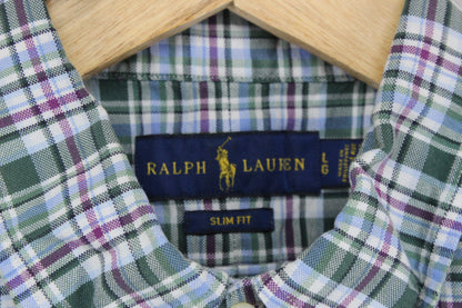 Mens Shirt Slim Fit Short Sleeve Check