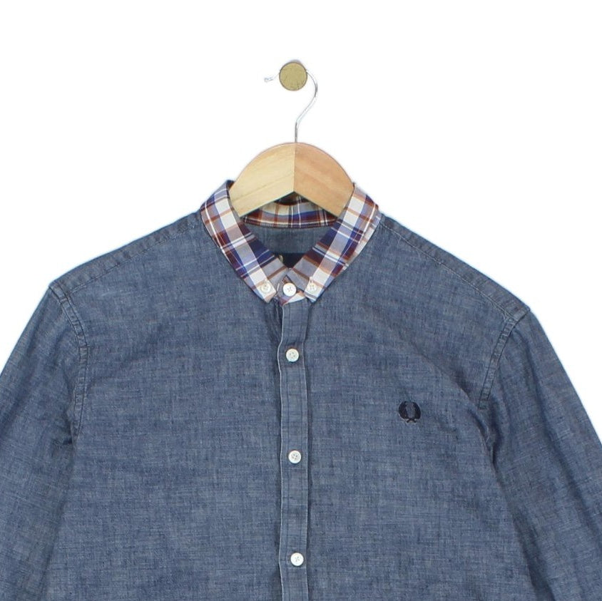 Mens Chambray Shirt Slim Fit Button Down Long Sleeve