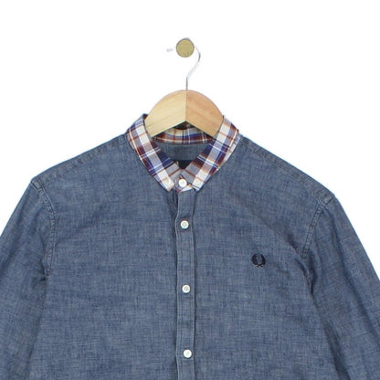 Mens Chambray Shirt Slim Fit Button Down Long Sleeve