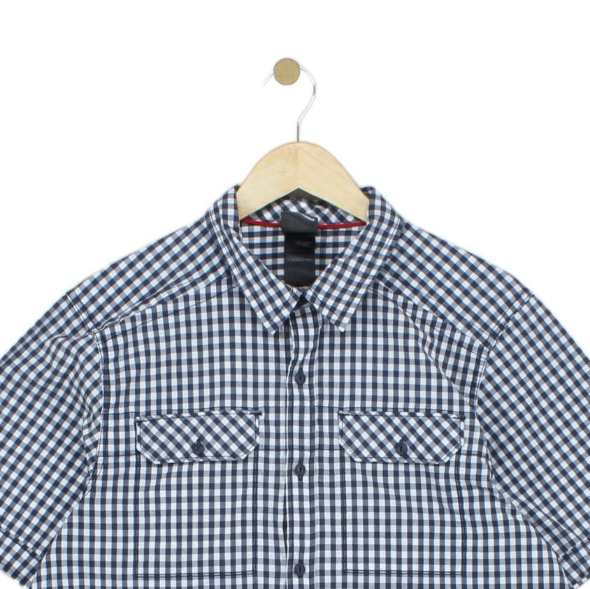 Mens Shirt Check Casual Short Sleeve Stretch