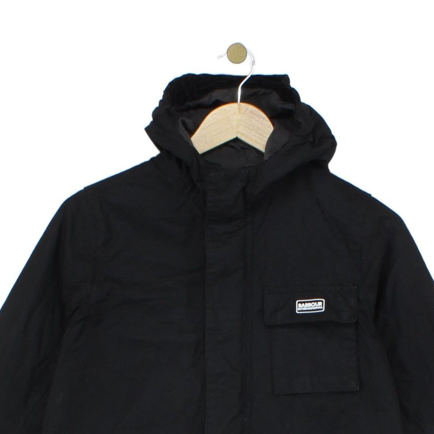 Boys Waxed Jacket Hooded Full Zip Motorcycle Cotton
