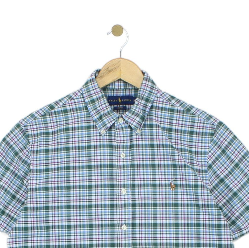 Mens Shirt Slim Fit Short Sleeve Check