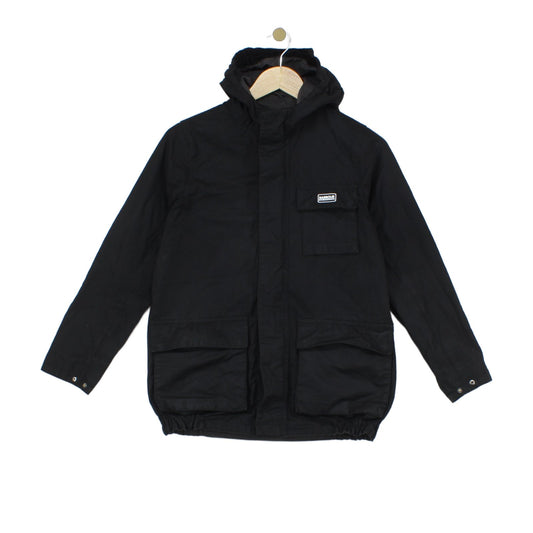 Boys Waxed Jacket Hooded Full Zip Motorcycle Cotton