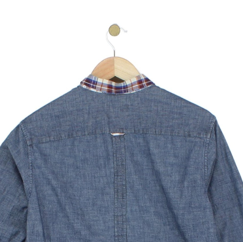 Mens Chambray Shirt Slim Fit Button Down Long Sleeve