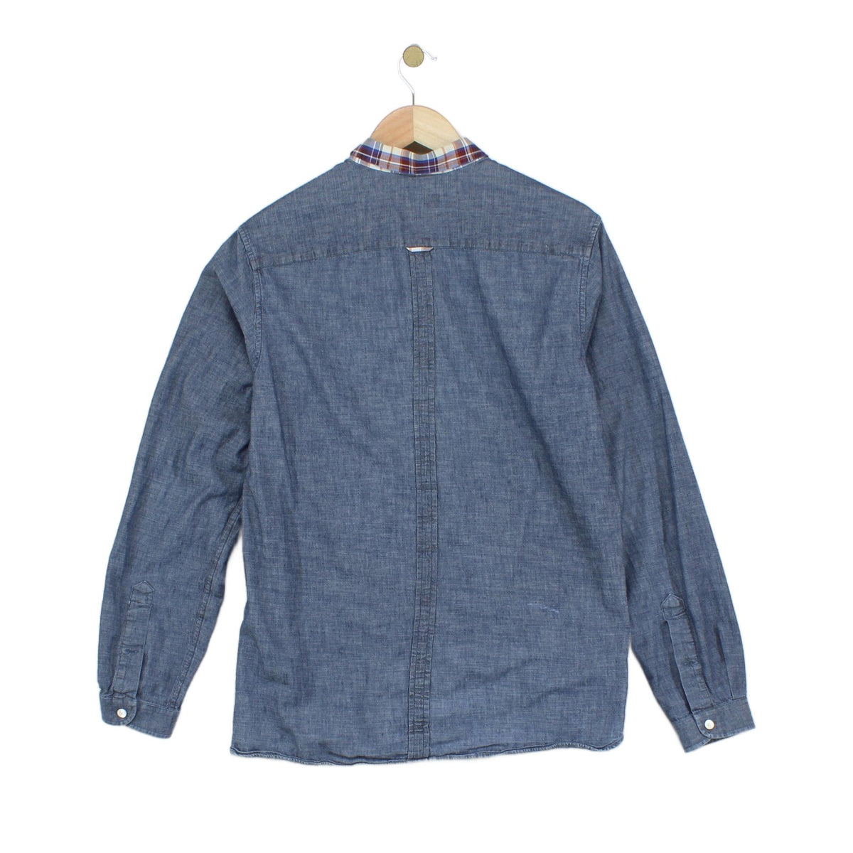 Mens Chambray Shirt Slim Fit Button Down Long Sleeve
