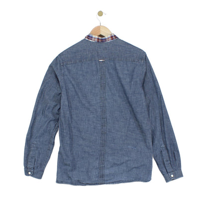 Mens Chambray Shirt Slim Fit Button Down Long Sleeve