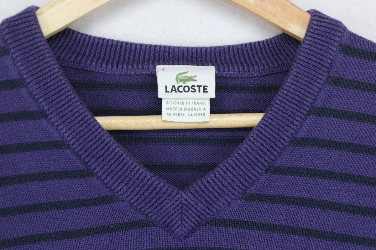 Mens V-Neck Jumper Striped Logo