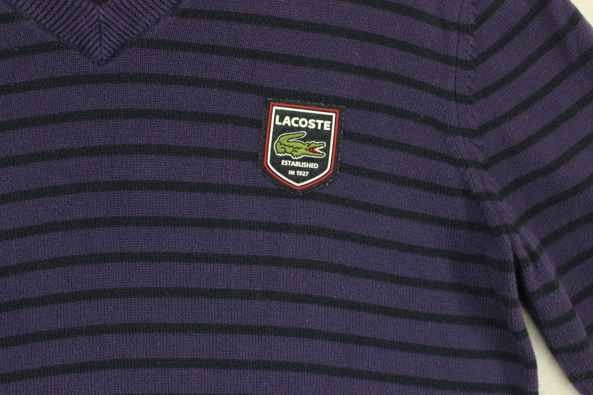 Mens V-Neck Jumper Striped Logo