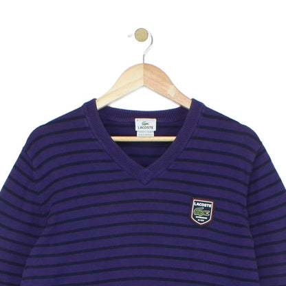 Mens V-Neck Jumper Striped Logo