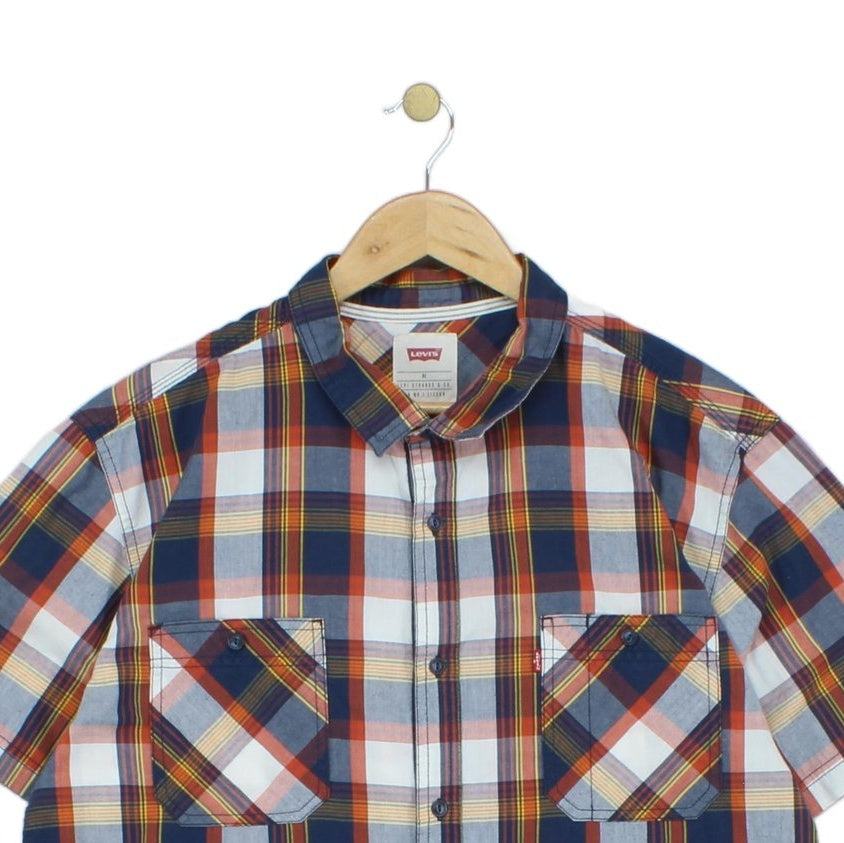Mens Plaid Shirt Button Up Short Sleeve