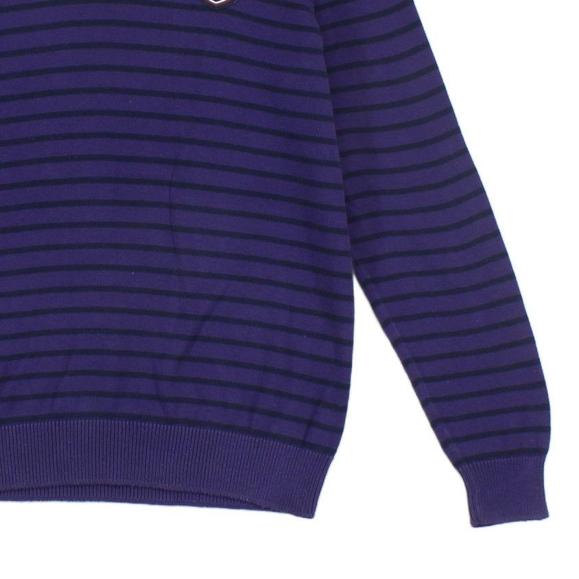 Mens V-Neck Jumper Striped Logo