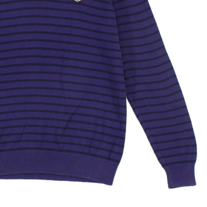 Mens V-Neck Jumper Striped Logo